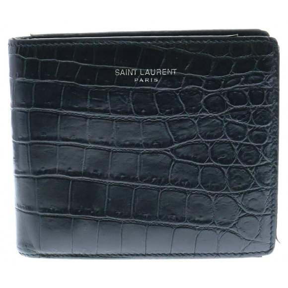 SAINT LAURENT PARIS Crocodile Leather Wallet Black - Picture 1 of 6